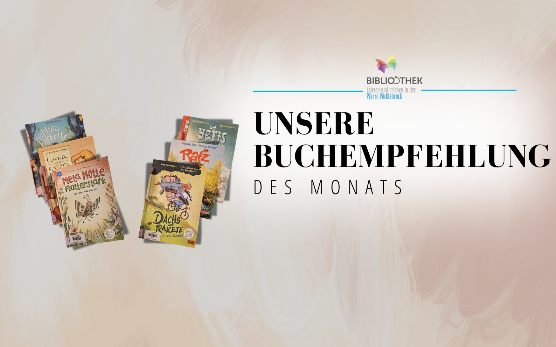 Teaserbild Buchempfehlung mit symbolischen Beispielbilder von Büchern