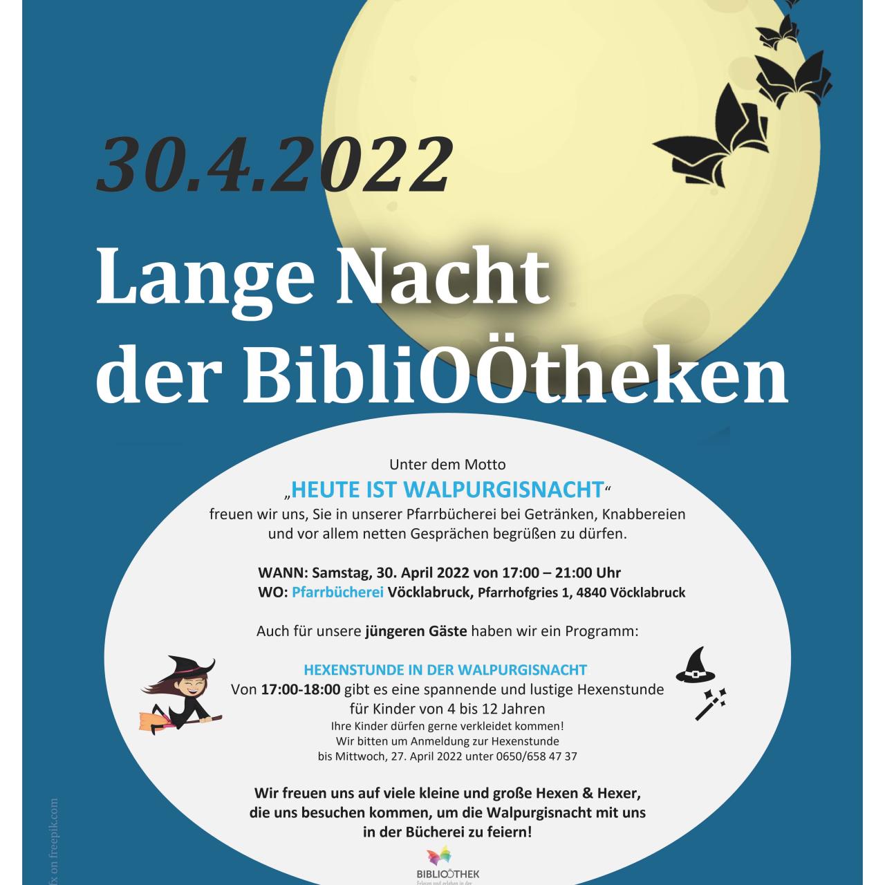 Lang Nacht der BibliOÖtheken, Walpurgisnacht, Hexenstunde, Pfarrbücherei Vöcklabruck, Bibliothek
